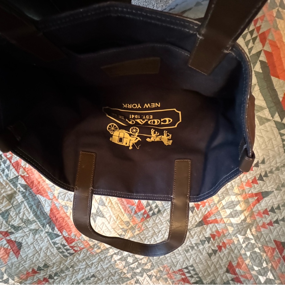 Authentic Coach leather bag dark brown with navy and beige strip No. C1276-70653 - Picture 5 of 10